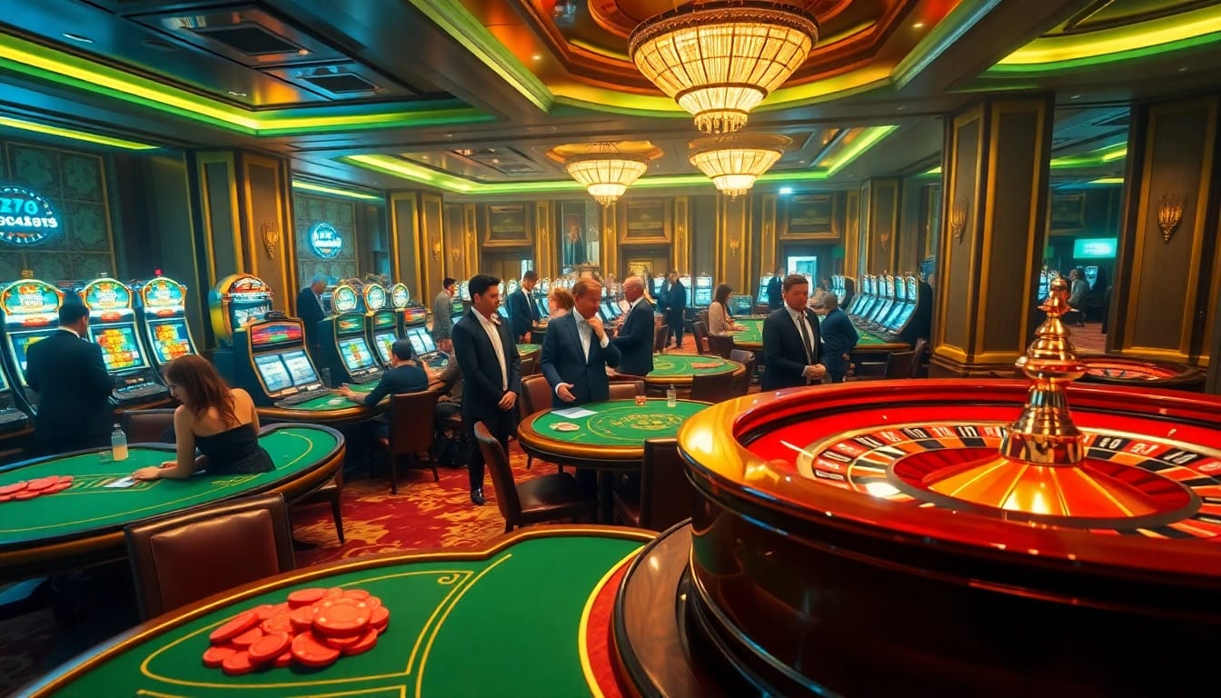 Experience the excitement of nhà cái dr88 with players engaging at high-stakes tables and vibrant casino elements.