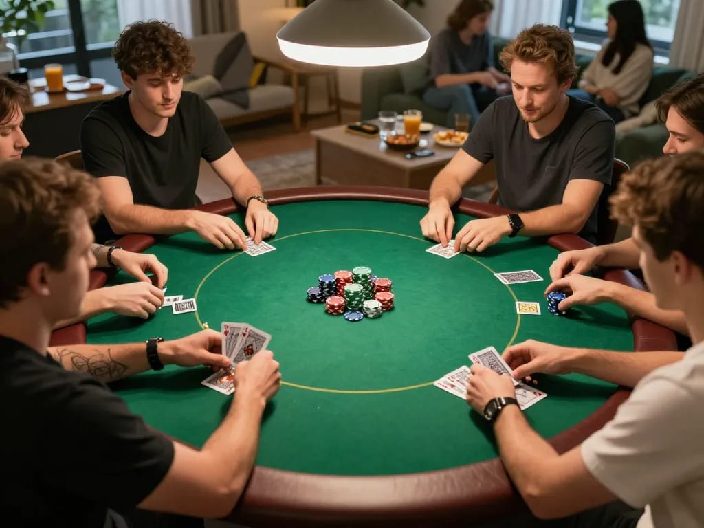 Players enjoying a poker night at home with engaging gameplay at casinos not on gamstop, vibrant atmosphere enhancing social interaction.