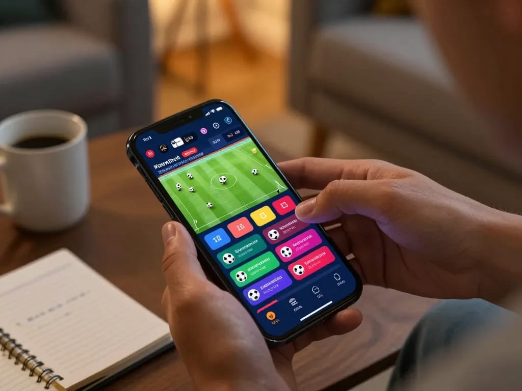 Engaging in tỷ lệ bóng đá kèo nhà cái while placing bets on a mobile device in a cozy home environment