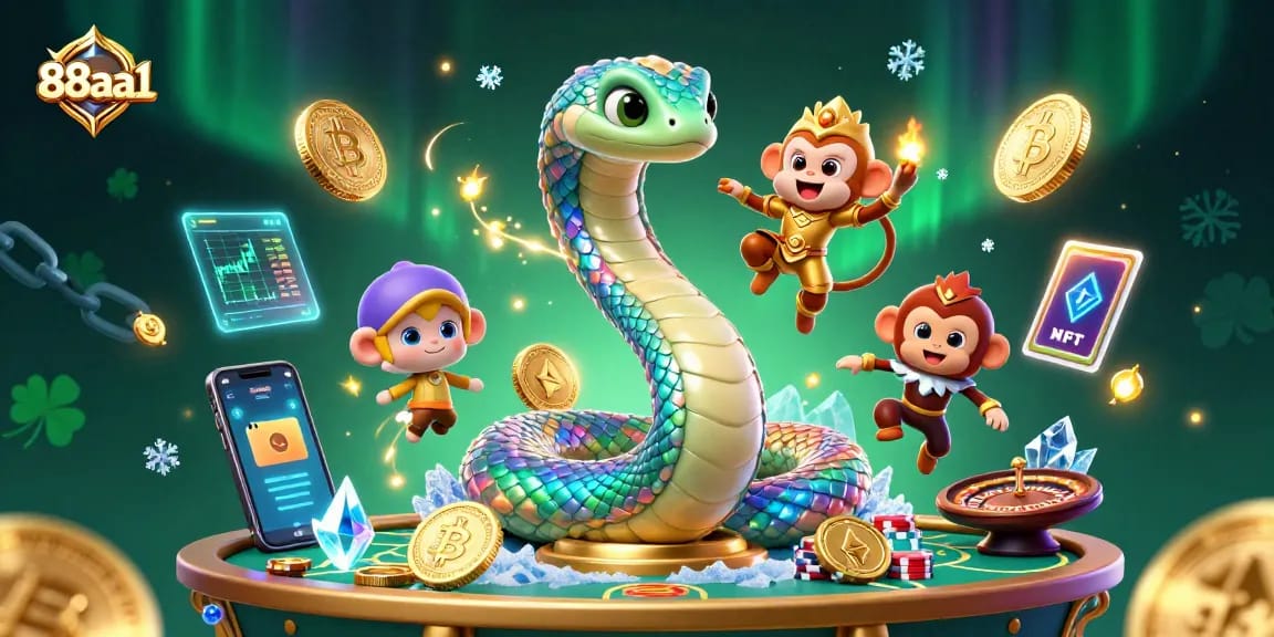 Engage with 88aa1's vibrant casino world featuring a rainbow serpent, monkey king, and dynamic gaming elements.