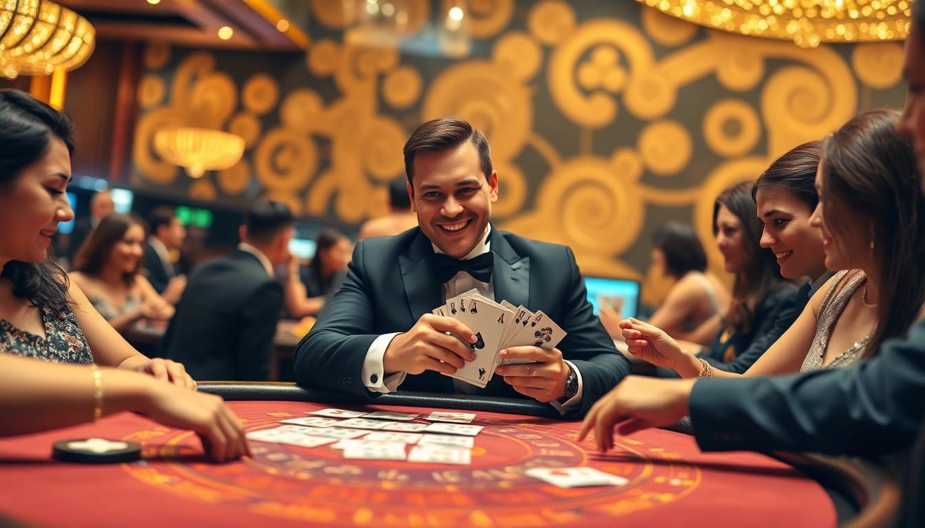 Engaging gameplay at a lively Blackjack Casino with a professional croupier dealing cards.