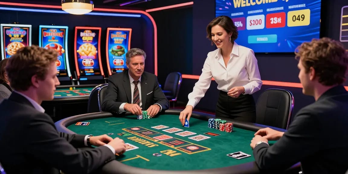 Players enjoying games at credit card casinos with live dealers and vibrant atmosphere