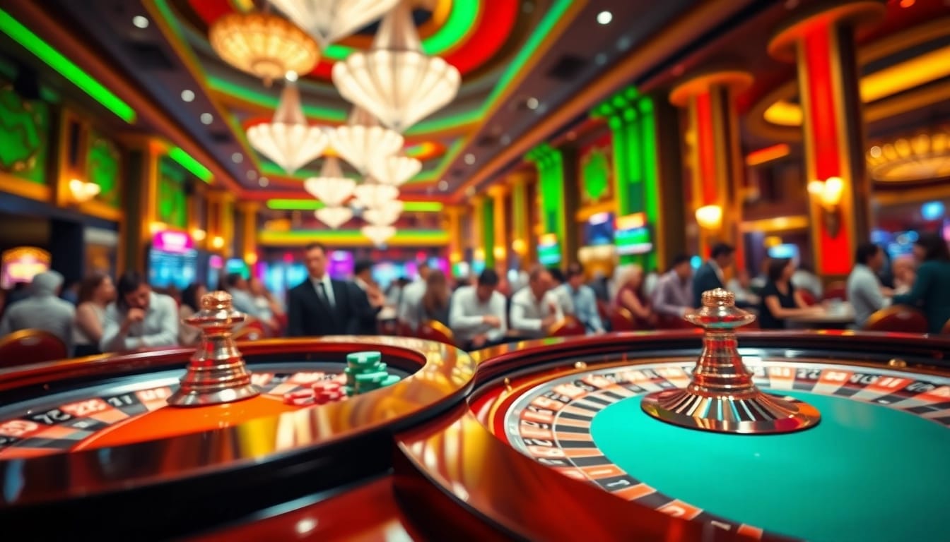 Engaging scene of a Casino roulette table with vibrant colors and enthusiastic players.