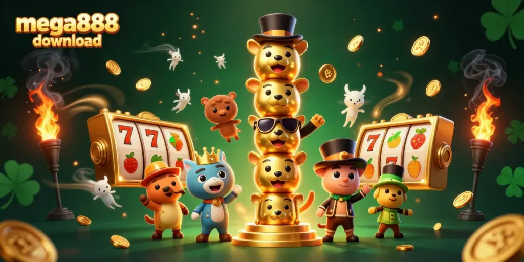 Experience the thrill of winning with mega888 download, showcasing colorful slots and vibrant casino elements.