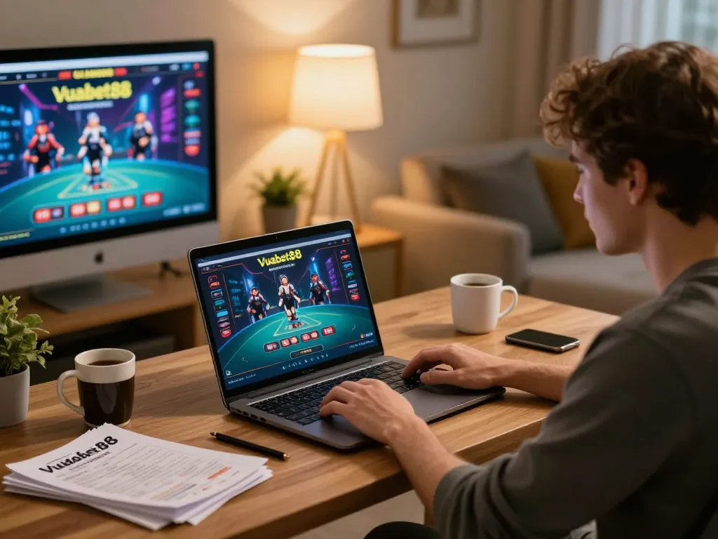 Engaging in a live dealer game on Vuabet88, showcasing strategic online gambling.