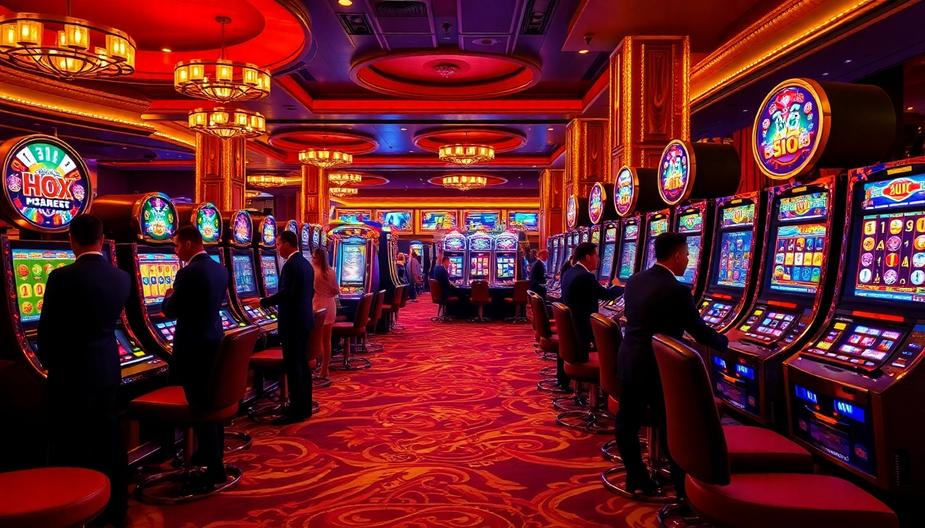 Experience thrilling slot gacor games with players enjoying vibrant casino atmosphere.