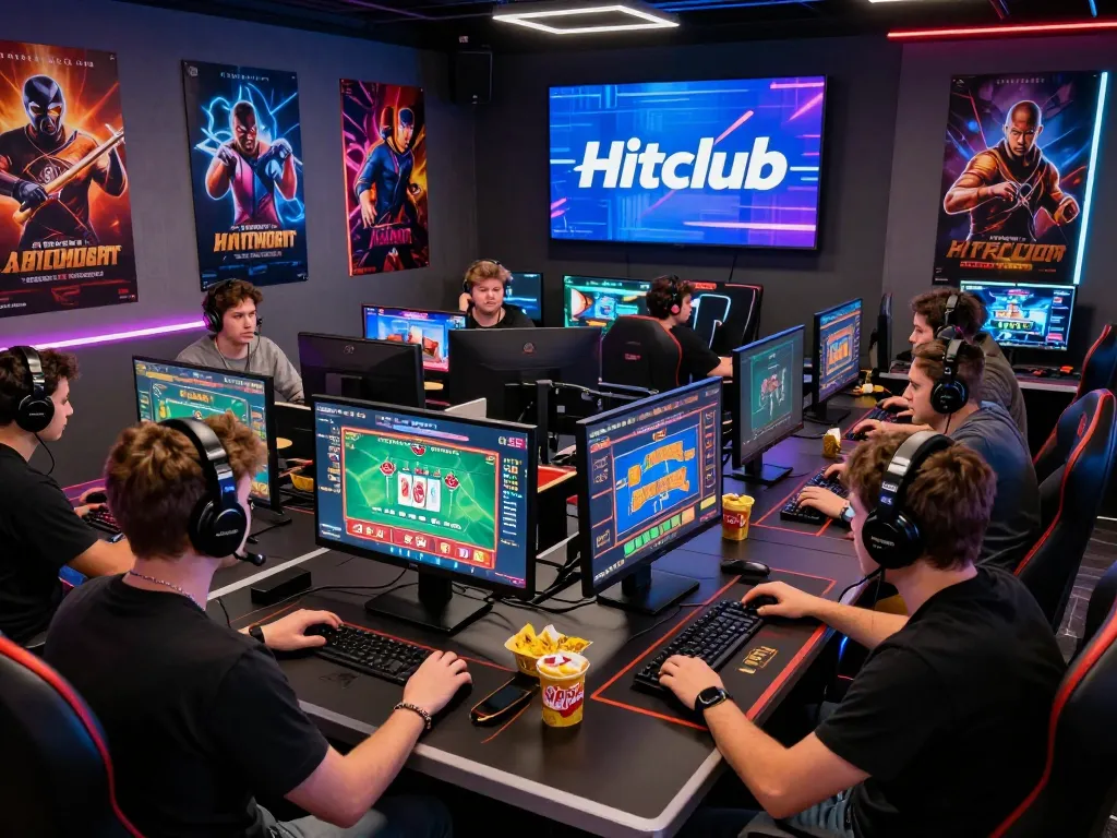 Hitclub players engaged in various live dealer and card games in a vibrant gaming studio.