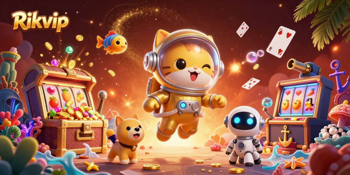 Engage in thrilling gameplay at Rikvip with the astronaut cat, robot dog, and vibrant slot machines.