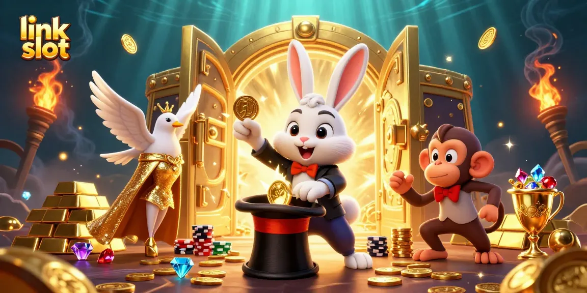 Menangkan jackpot dengan link slot yang memikat dalam ilustrasi kasino 3D yang penuh warna.