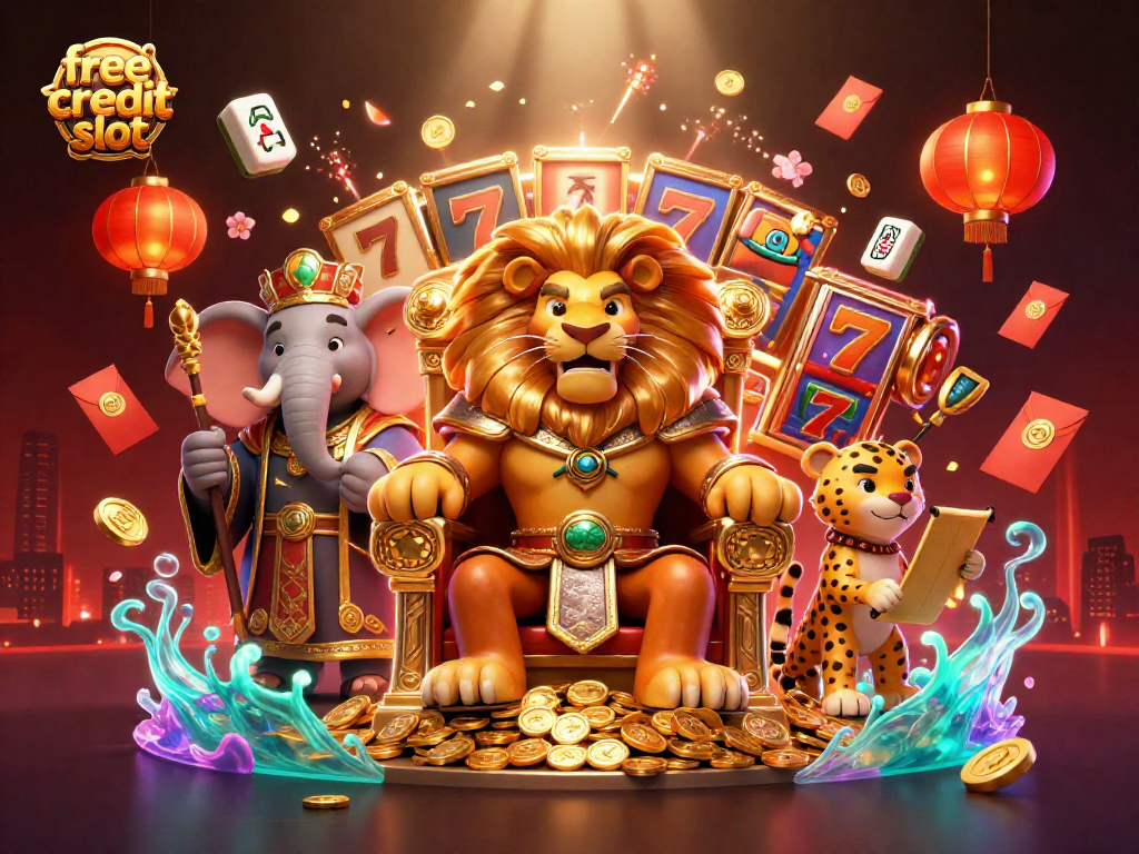 Experience thrilling gameplay with free credit slot highlights in this vibrant casino scene.