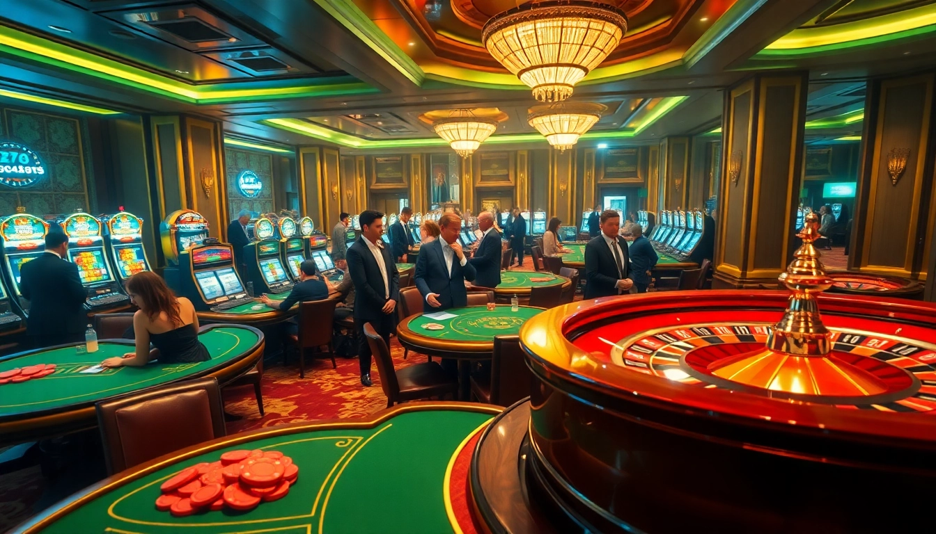 Experience the excitement of nhà cái dr88 with players engaging at high-stakes tables and vibrant casino elements.