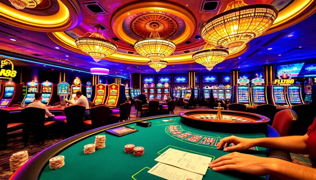 FLY88 poker table action with players showcasing high stakes and excitement.