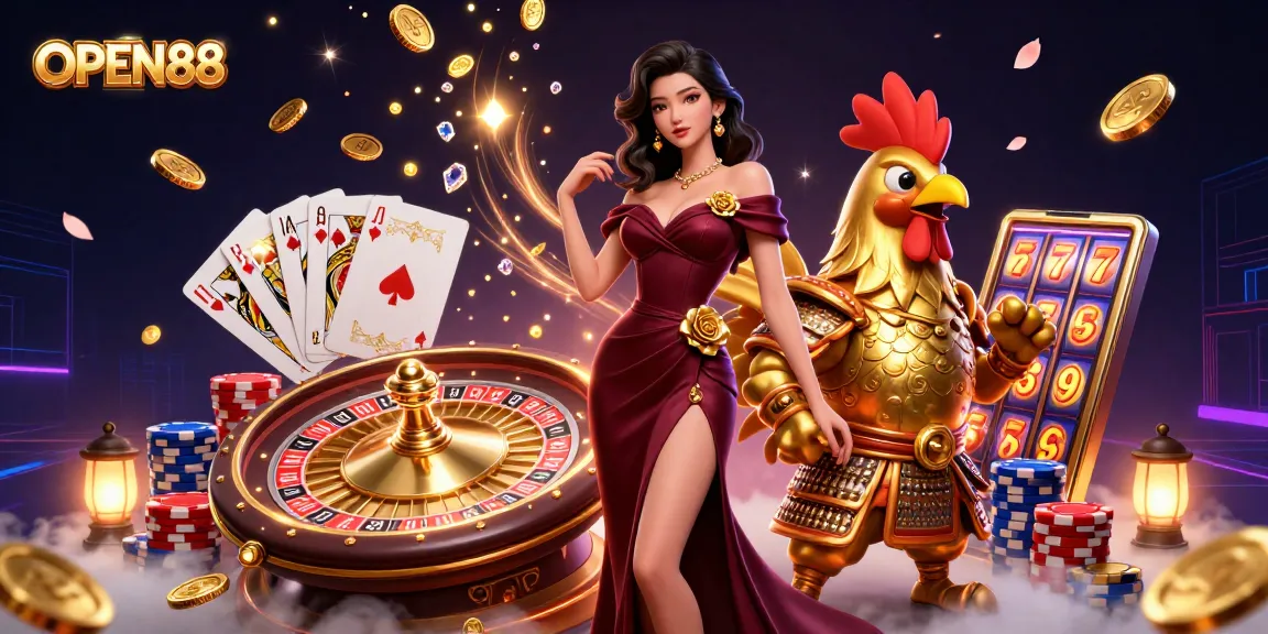 Engage with OPEN88's thrilling interactive casino world featuring vibrant characters and dazzling games.