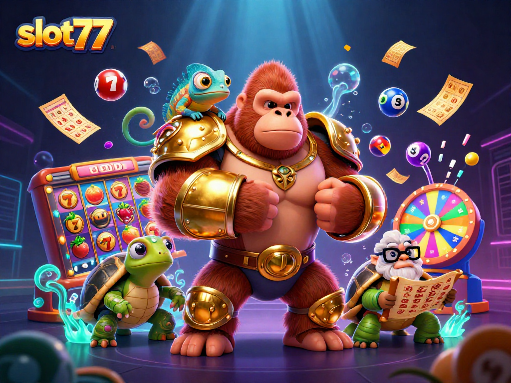 Experience excitement with slot77 featuring dynamic casino characters and gaming elements.