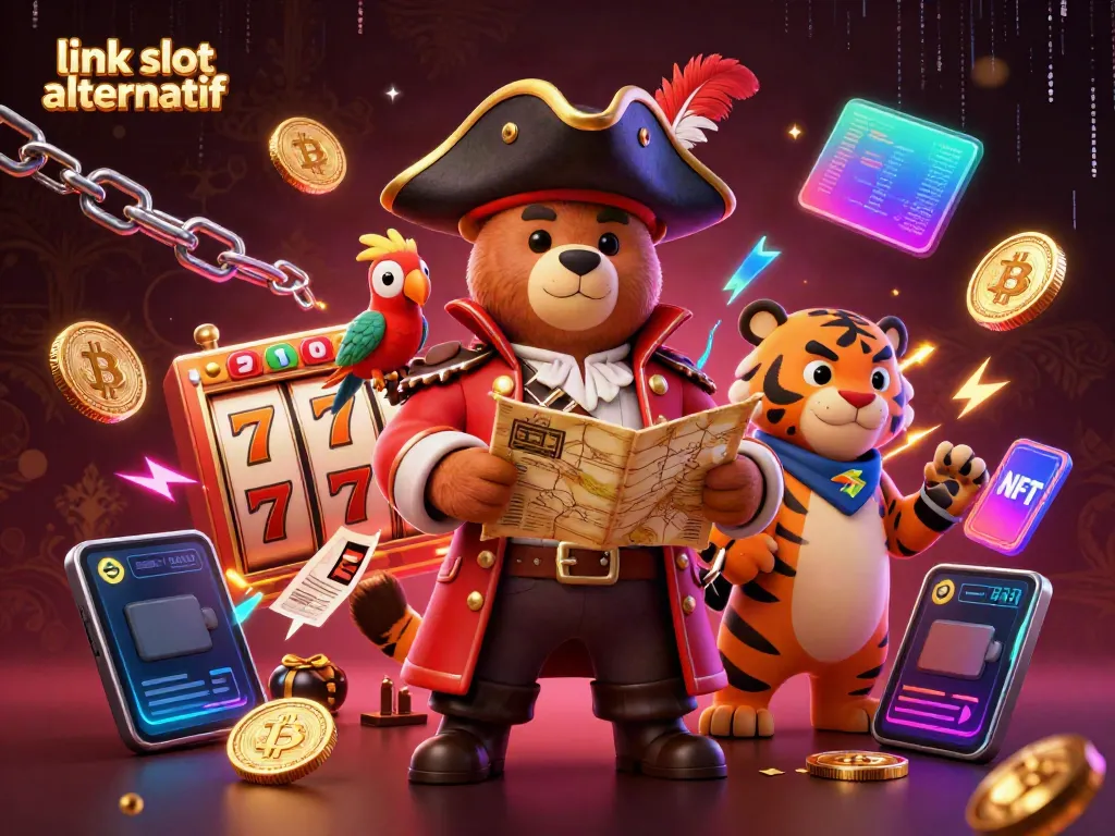 Putaran jackpot slot alternatif dengan beruang bajak laut dan harimau di latar belakang mewah.