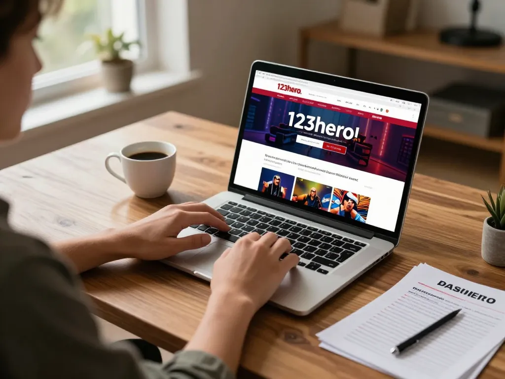 Engaging with 123hero.pro on a laptop in a cozy home gaming setup.