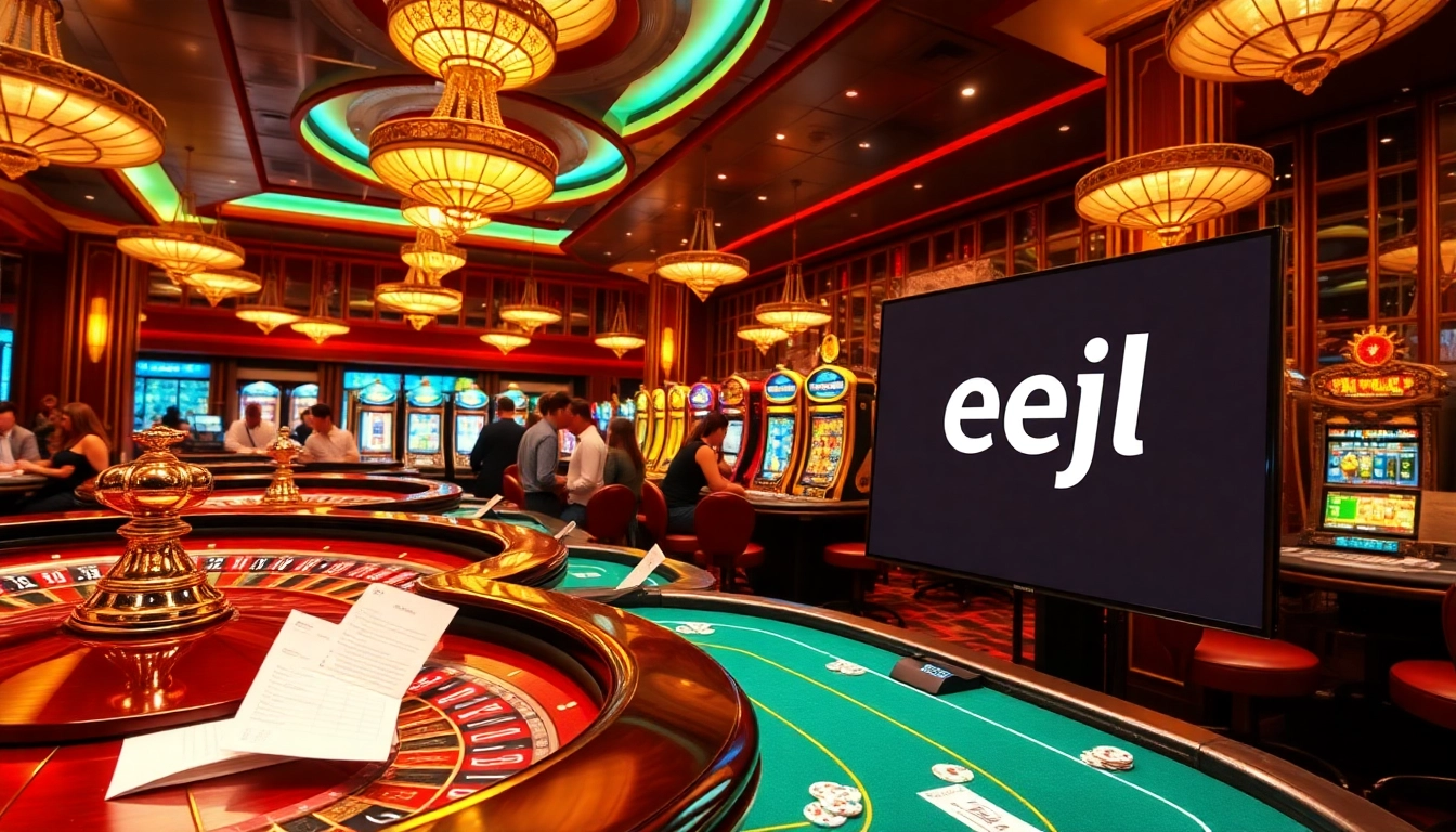 Experience thrilling graphics at eejl casino with poker chips and roulette wheels in an exciting layout.