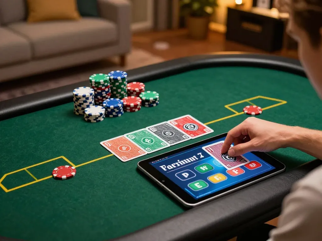 Engaging player enjoys poker game on gameradar with colorful chips and cards on screen.