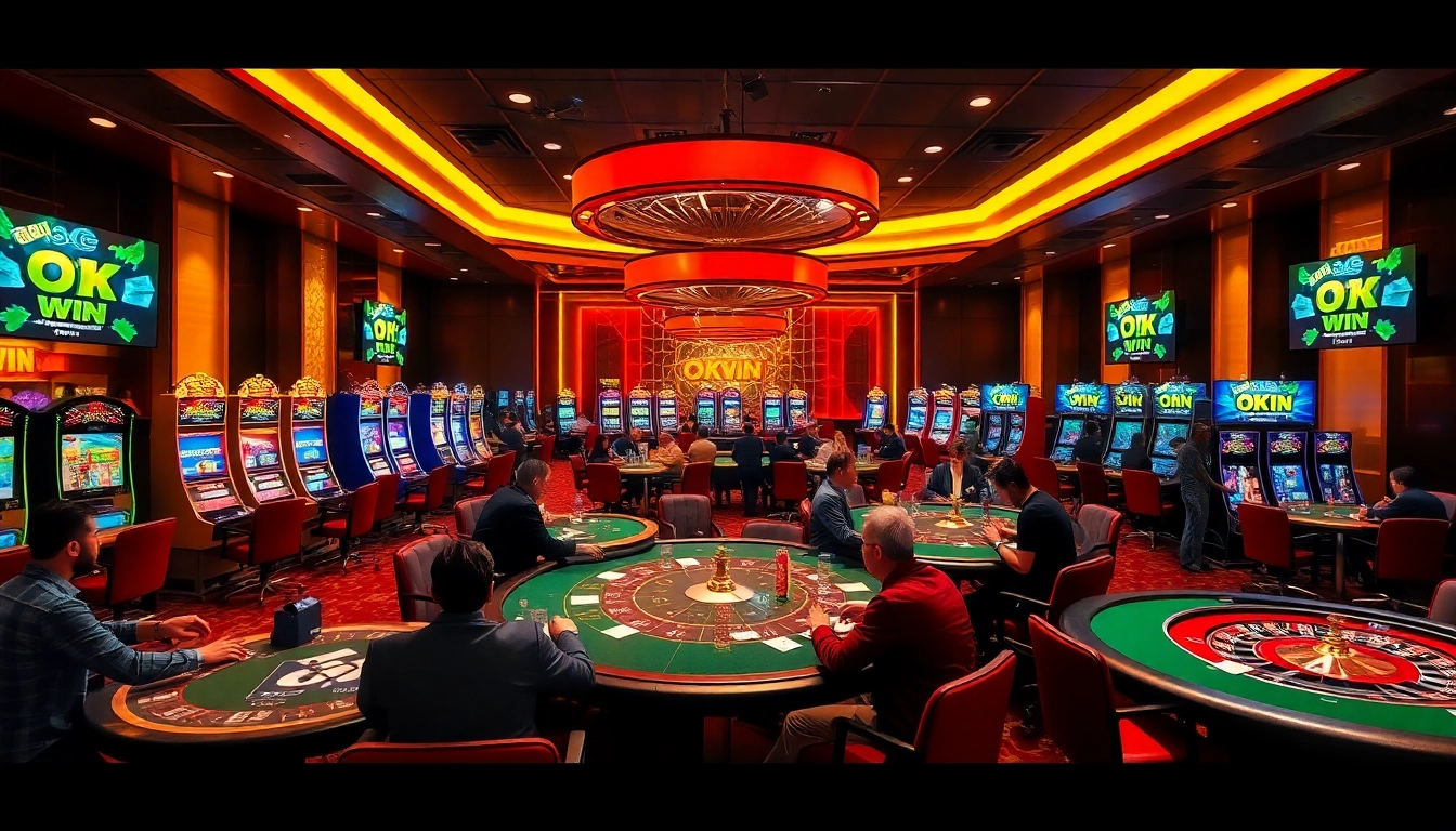 Engage in thrilling poker and slot adventures at OK WIN Casino with vibrant gaming visuals.