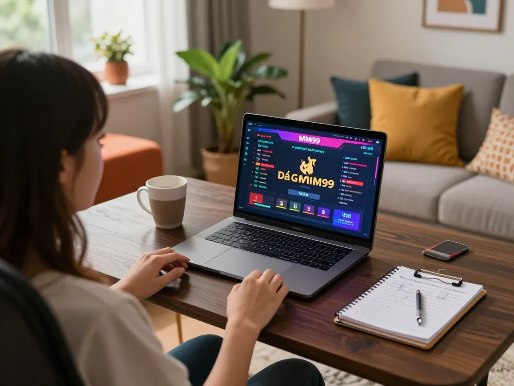 Engaging online betting on Đá Gà MM99 displayed on laptop amidst a cozy gaming environment.