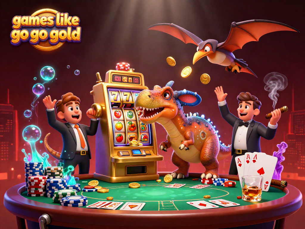 Experience thrilling jackpot wins at games like Go Go Gold with this vibrant 3D casino scene.
