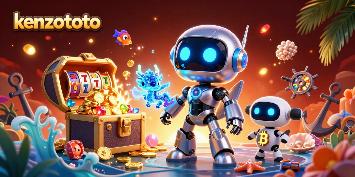 Kenzototo offers immersive casino gaming with a vibrant 3D illustration showcasing a cyberpunk robot and dragon.