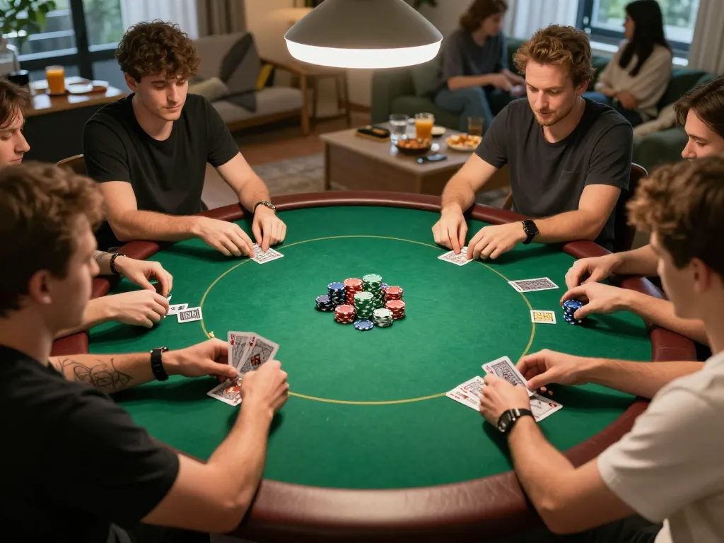 Players enjoying a poker night at home with engaging gameplay at casinos not on gamstop, vibrant atmosphere enhancing social interaction.