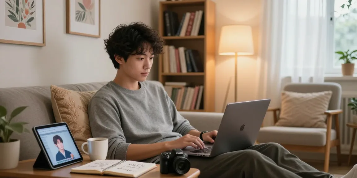 Engaging in an AI chat NSFW session in a relaxed home setting amid warm lighting and intimate decor.