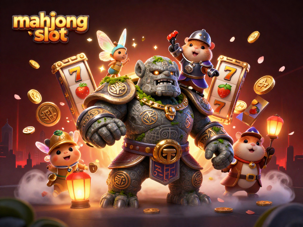 Play mahjong slot with luck and fun, featuring a golem guardian and fairy magic in 3D.