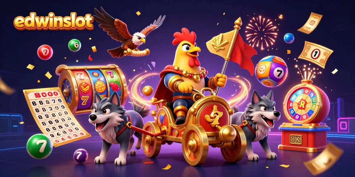 Experience jackpot excitement with edwinslot’s vibrant 3D casino scene featuring colorful games and characters.