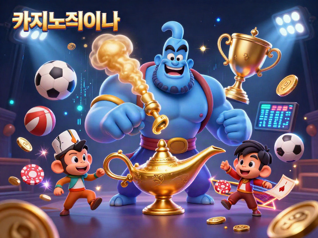 카지노사이트 게임을 즐기는 캐릭터들이 가득 찬 3D 일러스트입니다.