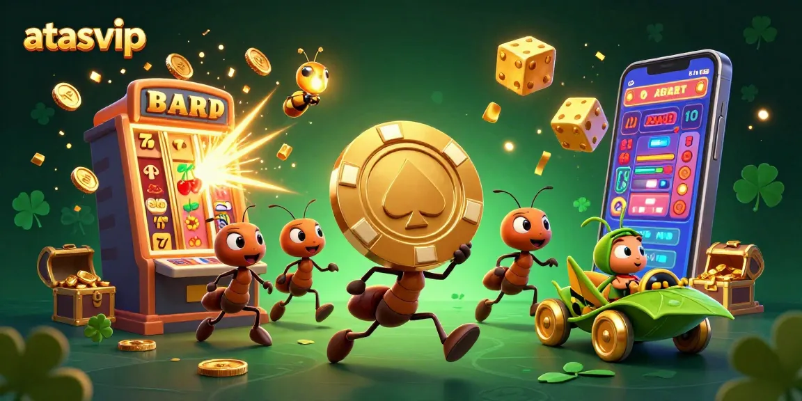 atsvip brings exciting jackpot adventures with cartoon ants and a golden poker chip in 3D!