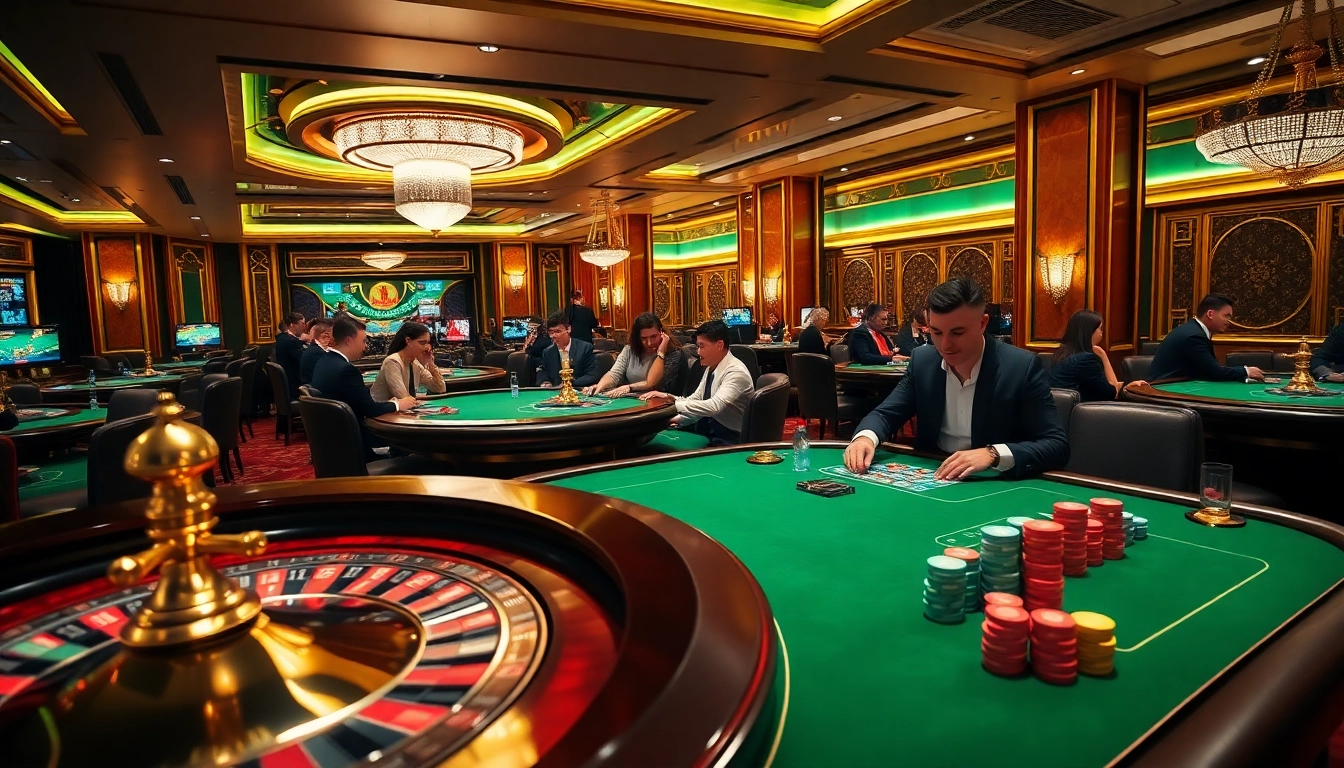 Experience the excitement at GEMWIN’s luxurious casino tables with roulette and poker chips.