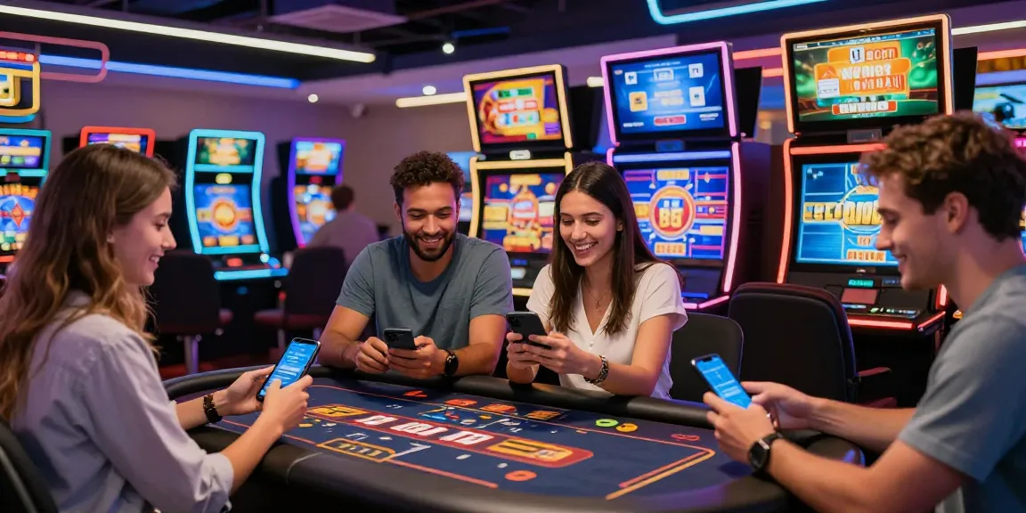 New online casinos for credit cards scene with diverse players enjoying slots and table games in a vibrant casino atmosphere.