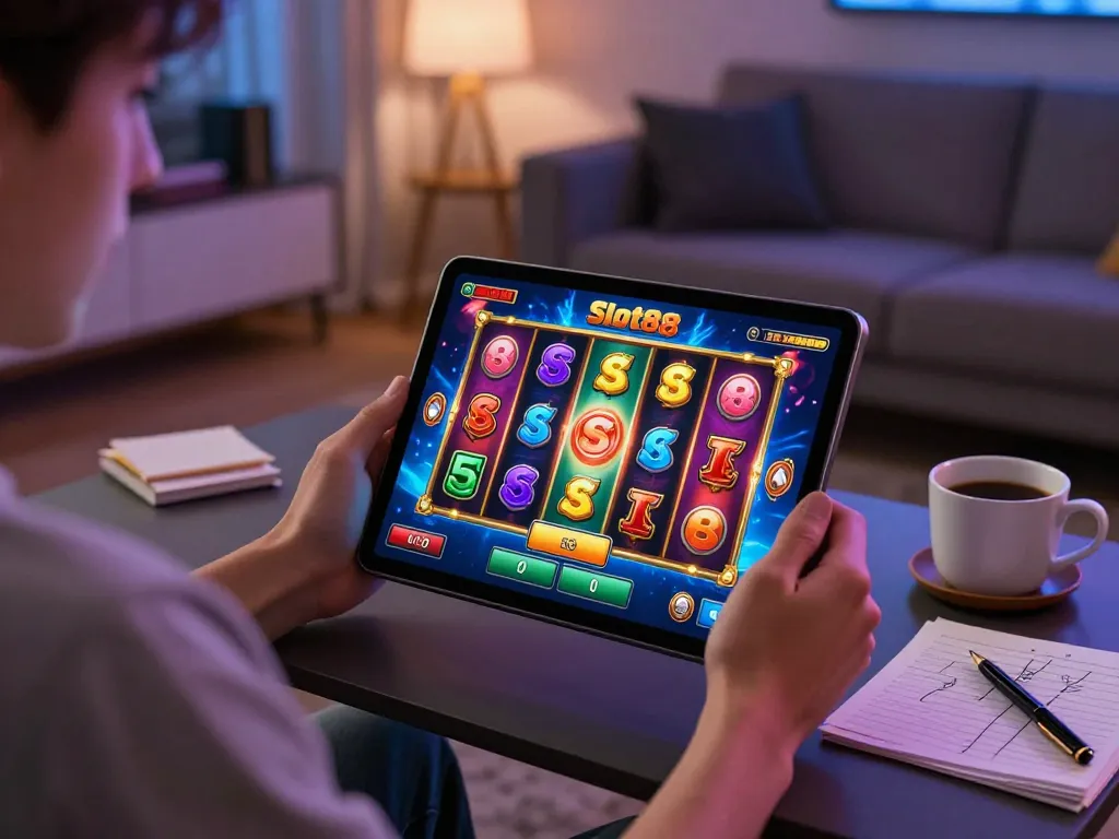 Engaging scene of Slot88 gameplay on a tablet, highlighting the excitement of online gambling