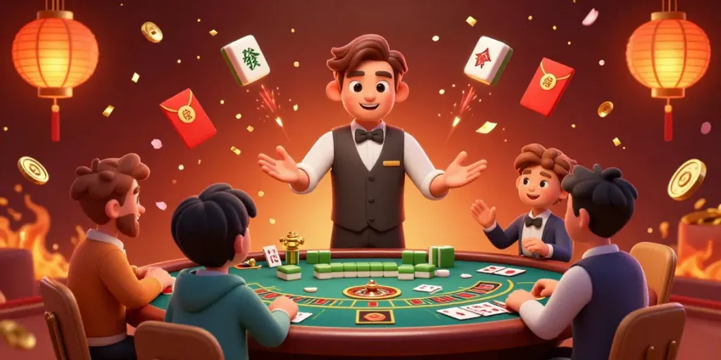 Permainan live casino dengan dealer profesional berinteraksi dengan pemain menggunakan kartu dan meja baccarat.