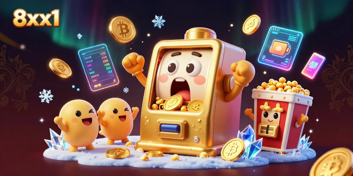 Experience the excitement of 8xx1 with slot machines and crypto elements in a lively casino scene.