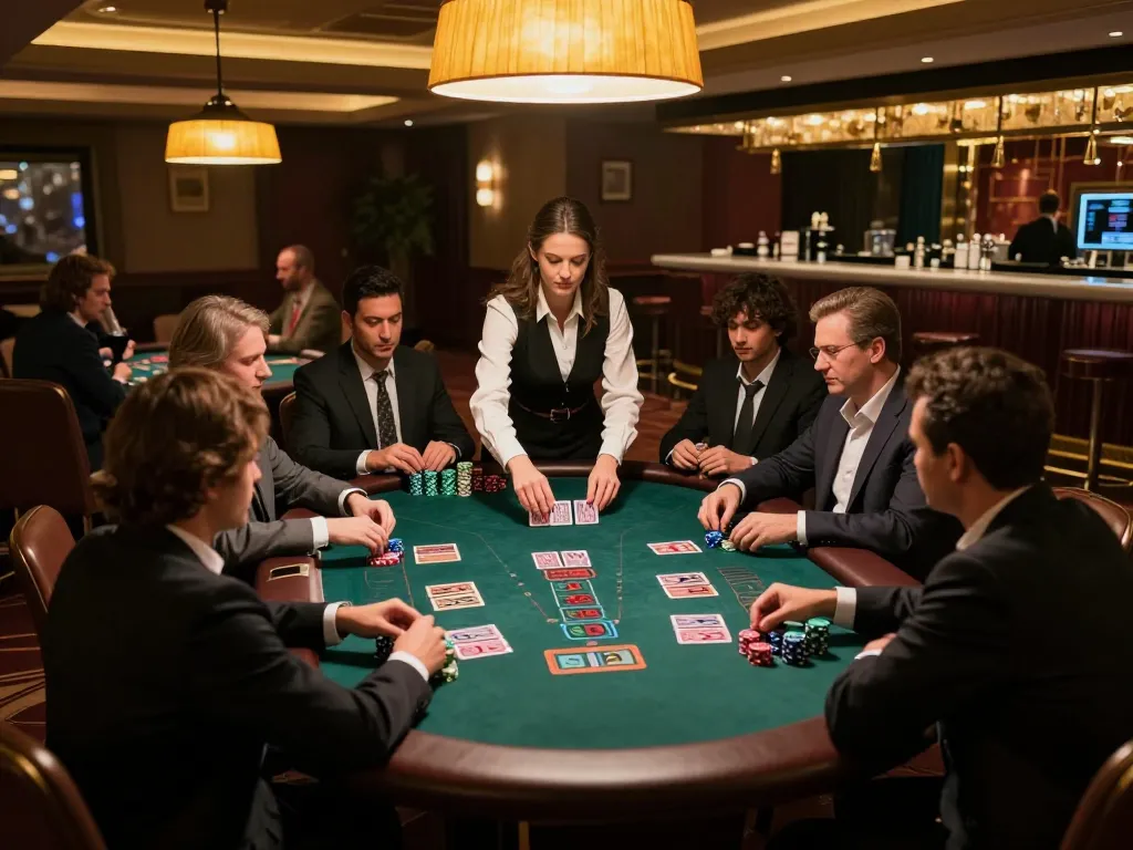 HUBET players engaging in an exciting live dealer blackjack game at an upscale casino table.