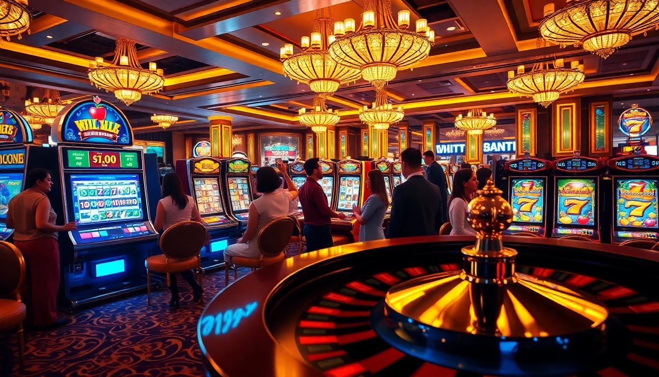 Experience thrilling slot gameplay at qqmacan with vibrant slot machines and a lively casino atmosphere.