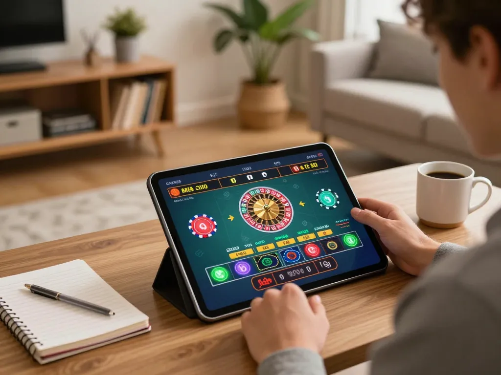 Player engaging with aw8 online casino app on tablet, highlighting immersive gameplay experience