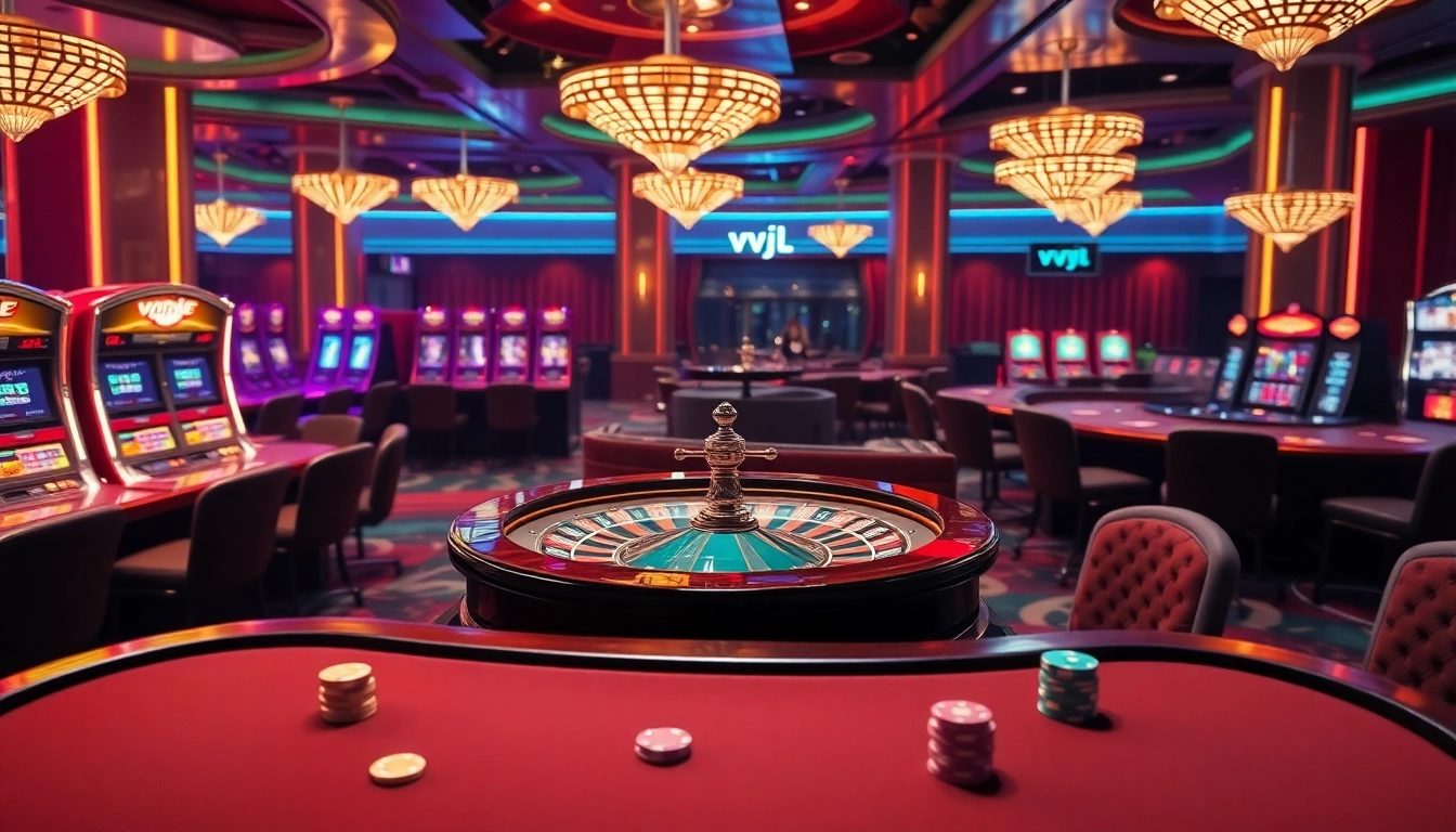 Engage in thrilling gambling action at vvjl, surrounded by vibrant casino tables and lush decor.