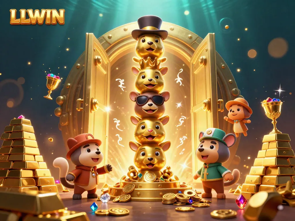 Experience the excitement of LLWIN with a vibrant 3D casino illustration showcasing dynamic game elements and bold graphics.