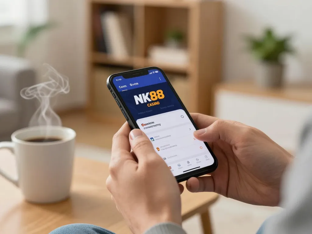 Engaging with NK88 com online casino app on smartphone for exciting gameplay.