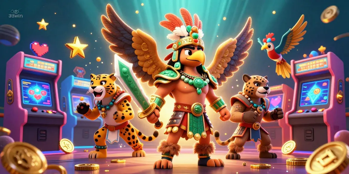 Engage with the exciting world of 33win, where Aztec warriors and dynamic gaming elements create thrilling interactions in a vivid casino setting.