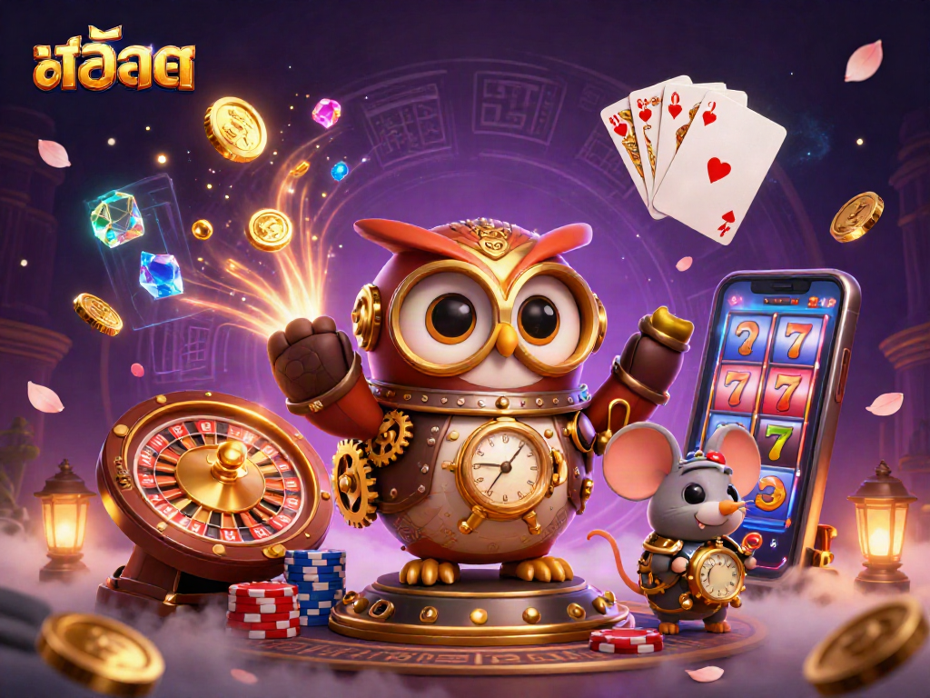 Experience engaging สล็อต gameplay with a steampunk owl and dynamic casino elements.