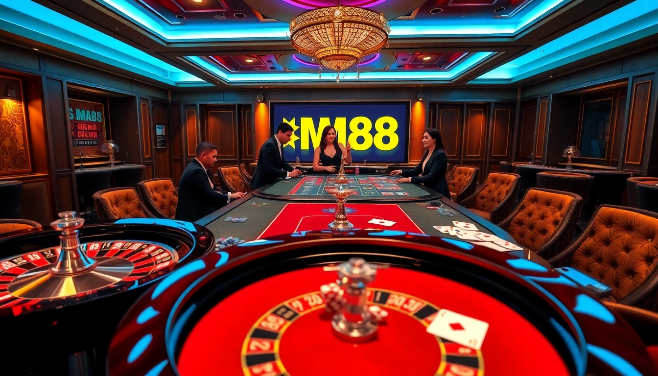 Experience MM88 excitement at a luxurious casino table with vibrant gaming elements.