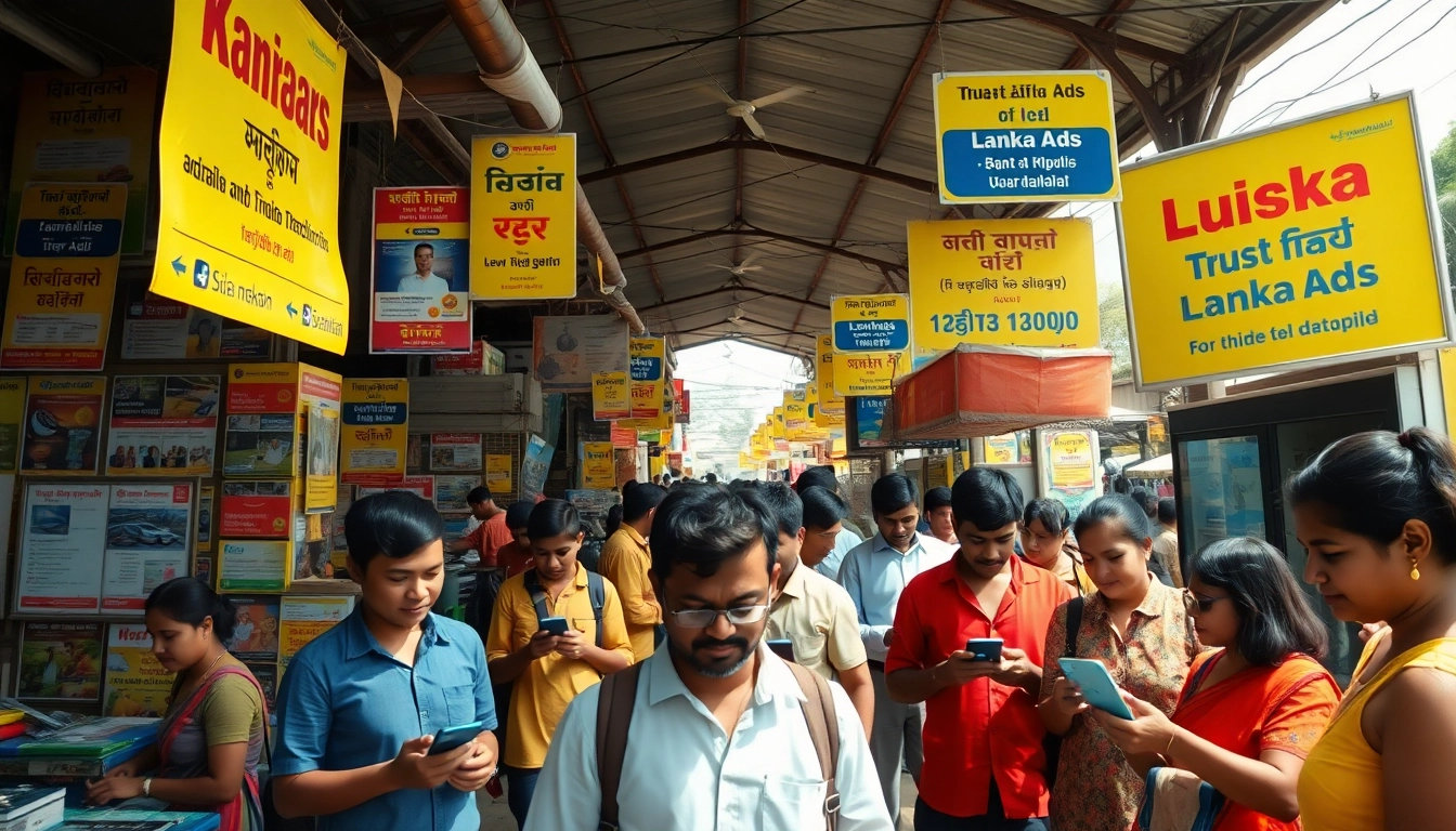 Lanka Add marketplace scene capturing people engaging with ads in Sri Lanka.