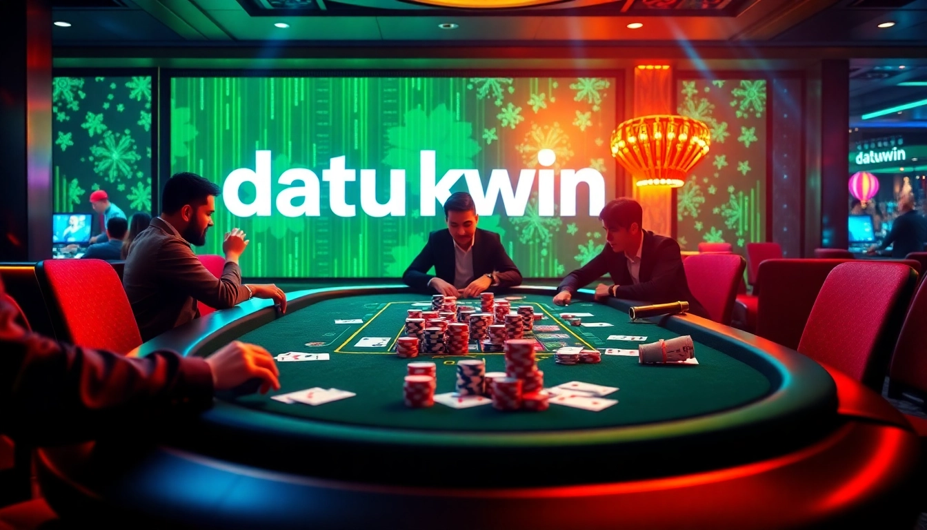 Rasakan sensasi bermain judi bersama datukwin di meja kasino mewah yang menampilkan chip berwarna-warni dan kartu.