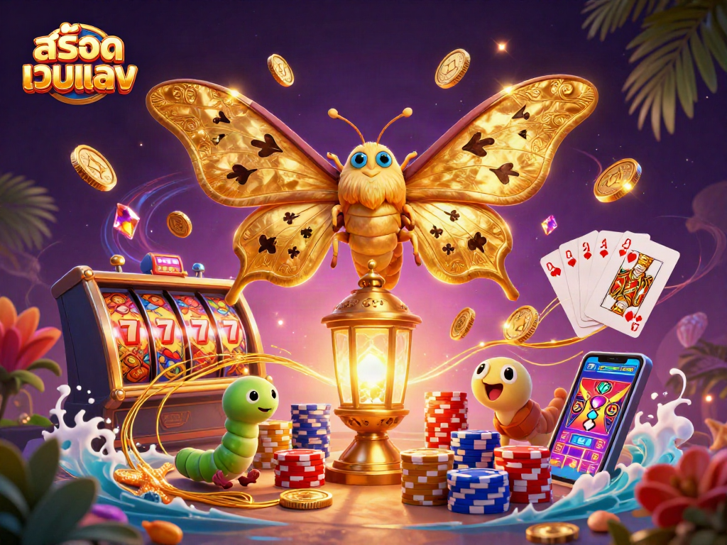 Win big with สล็อตเว็บตรง as an atlas moth showcases a vibrant casino scene full of excitement.