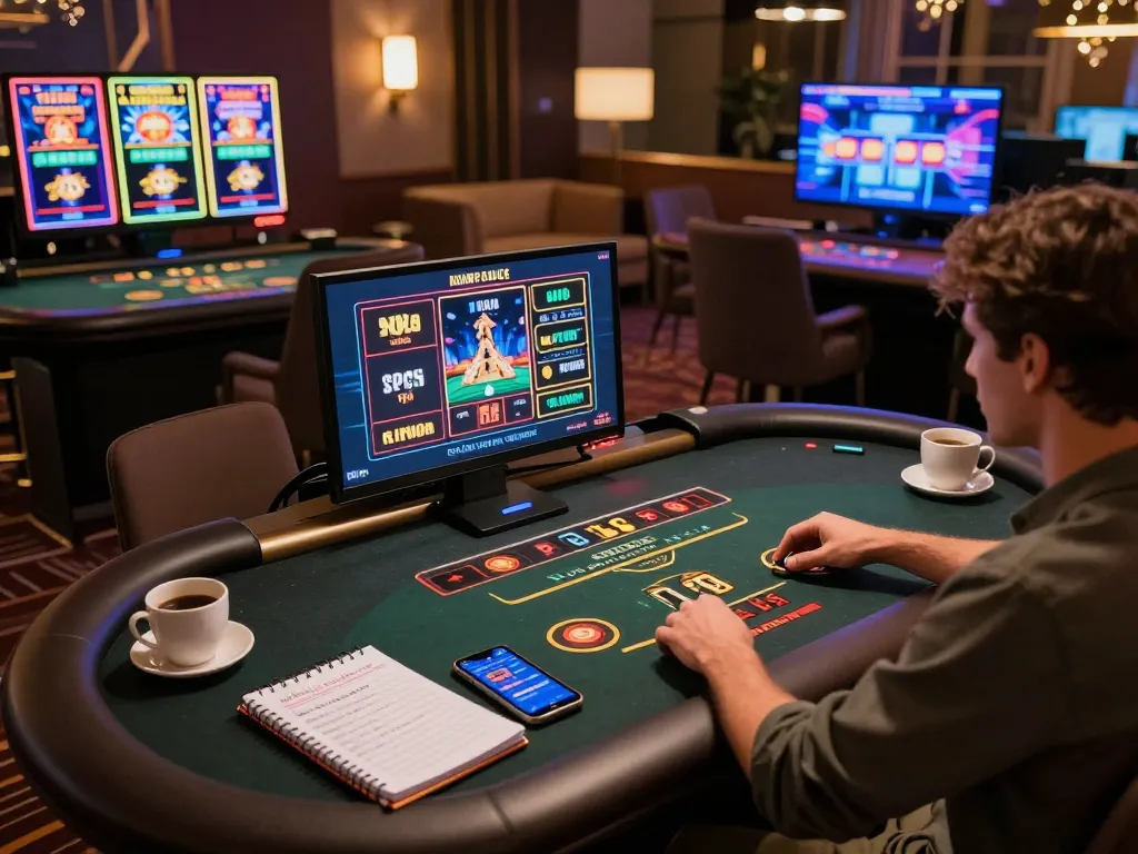 Engaged player enjoying 98win live dealer games on a stylish home setup, showcasing modern gaming atmosphere.